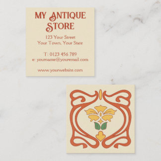 Art Nouveau Orange Cream Square Business Card Vierkante Visitekaartje