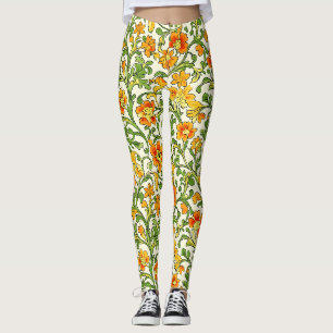 Art Nouveau oranje en geel bloempatroon Leggings
