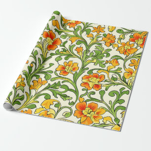 Art Nouveau oranje en gele bloempatroon Cadeaupapier
