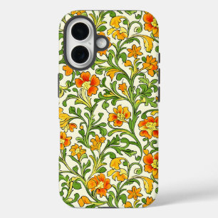 Art Nouveau oranje en gele bloempatroon iPhone 16 Hoesje