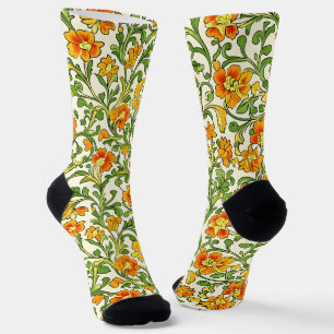 Art Nouveau oranje en gele bloempatroon Sokken