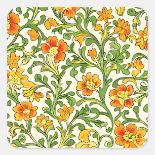 Art Nouveau oranje en gele bloempatroon Vierkante Sticker