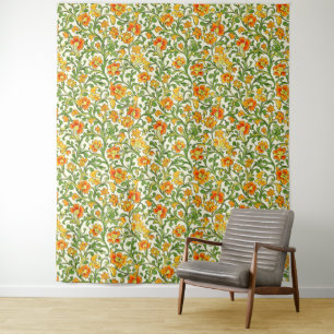 Art Nouveau oranje en gele bloempatroon Wandkleed