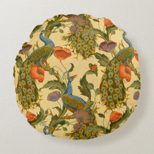 Art Nouveau Oud Peacock Klaproos Bloempatroon Rond Kussen