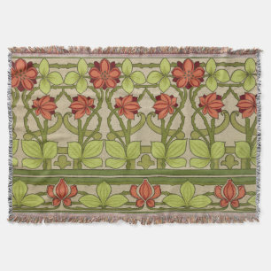 Art Nouveau Oude Sagegroene Bloempatroon Deken