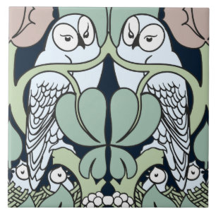 Art Nouveau Owl Nest Pattern Art Tile of Trivet Tegeltje
