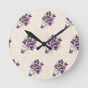 Art Nouveau Paarse Bloempatroon – Vintage  Ronde Klok