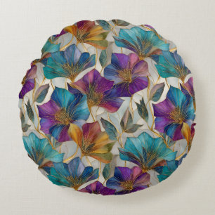 Art Nouveau paarse clematis Rond Kussen