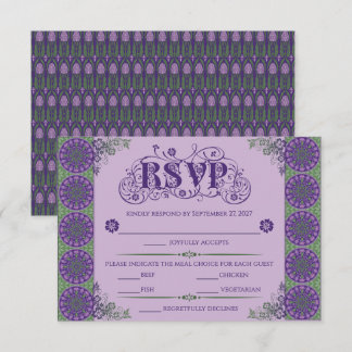 Art Nouveau Paarse Distel Wiel Horizontaal RSVP Kaartje