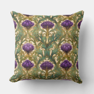 Art Nouveau paarse gouden distelpatroon Kussen