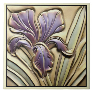  Art Nouveau Paarse Iris Bas Relief Tegeltje