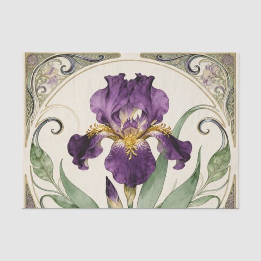 Art Nouveau Paarse Iris Tissuepapier (Voorkant)