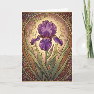 Art Nouveau Paarse Iris Verjaardag Kaart