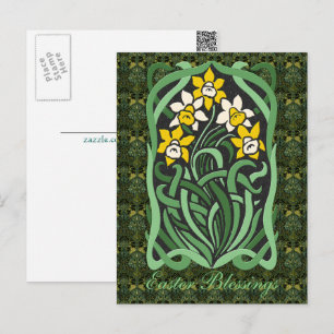 Art Nouveau Paasaffodis gepersonaliseerd Feestdagenkaart