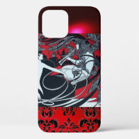 ART NOUVEAU PAN, RODE ZWARTE WIT DAMASK
