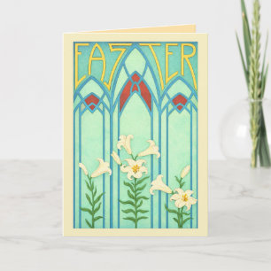 Art Nouveau Pasen met Witte Lelies Feestdagen Kaart