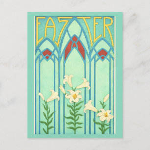 Art Nouveau Pasen met Witte Lelies Feestdagenkaart