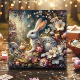  Art Nouveau pastel Paaskonijn Bloemen Feestdagenkaart