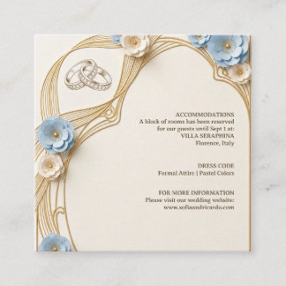 Art Nouveau Pastelblauwe Gouden Bruiloft Informatiekaartje