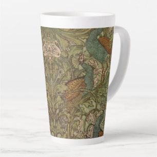 Art nouveau pauw bloem jacquard blauw groen latte mok