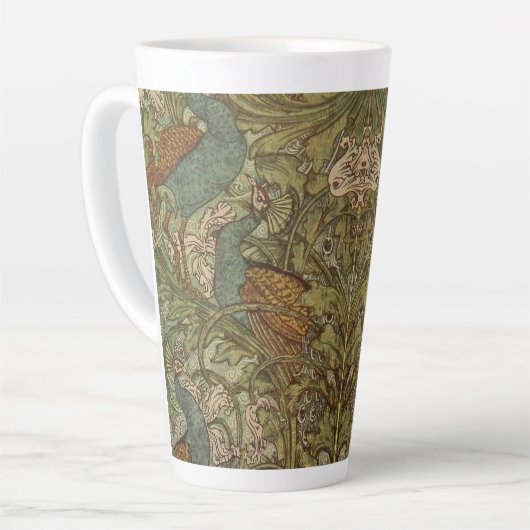 Art nouveau pauw bloem jacquard blauw groen latte mok (Linkerhoek)