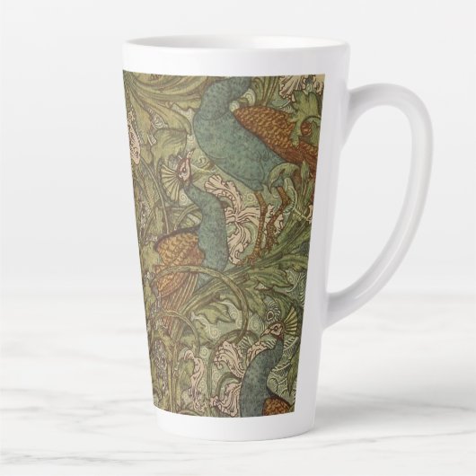 Art nouveau pauw bloem jacquard blauw groen latte mok (Rechts)