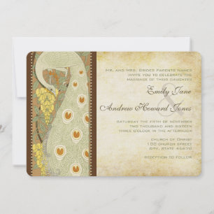 Art Nouveau Pauw Bruidspaartje Huwelijk Kaart