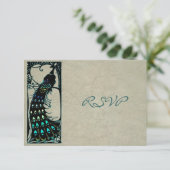 Art Nouveau Pauw bruiloft RSVP (Staand voorkant)