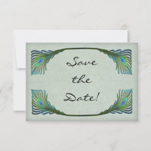 Art Nouveau Pauw Huwelijks Uitnodiging Save the Da