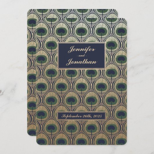 Art Nouveau Pauw Huwelijksuitnodigingen Gouden Fol Kaart (Voorkant / Achterkant)