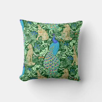 Art Nouveau Pauw, Kobalt Blauw & Groen Kussen