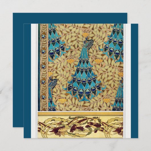 Art nouveau pauw textiel deco verneuil blauw (Voorkant / Achterkant)