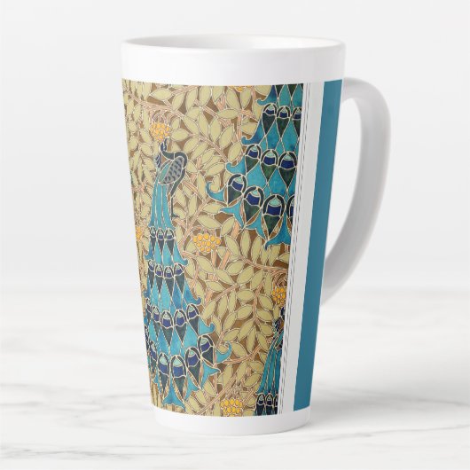 Art nouveau pauw textiel deco verneuil blauw latte mok (Rechterhoek)