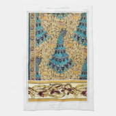 Art nouveau pauw textiel deco verneuil blauw theedoek (Verticaal)