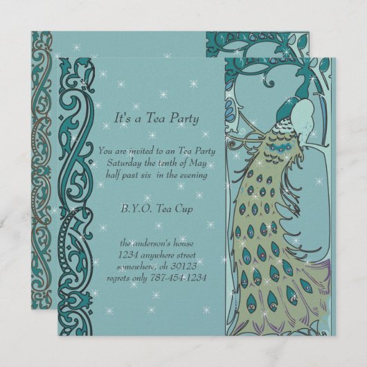 Art Nouveau Pauw Uitnodigingen voor het diner (Voorkant / Achterkant)