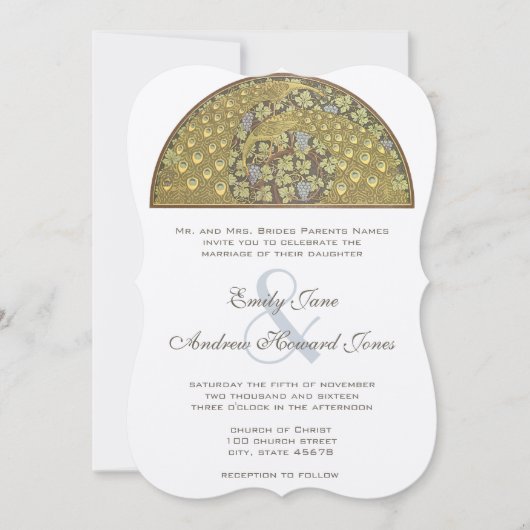 Art Nouveau Pauw Vogels Trouw Uitnodiging (Voorkant)