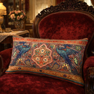 Art Nouveau pauwen in bloemrank fries Kussen