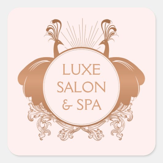Art Nouveau Pauwlogo Rose Goud/Roze Vierkante Sticker (Voorkant)