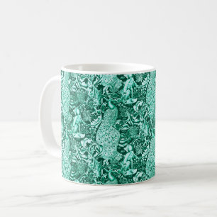 Art Nouveau Pauwprint, Turquoise en Aqua Koffiemok