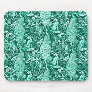 Art Nouveau Pauwprint, Turquoise en Aqua Muismat