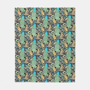Art Nouveau Pauwprint, Turquoise & Neutralen Fleece Deken
