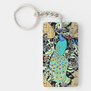 Art Nouveau Pauwprint, Turquoise & Neutralen Ke Sleutelhanger