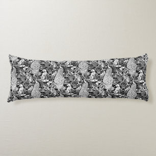 Art Nouveau Pauwprint, Zwart en Wit Lichaamskussen