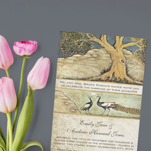 Art nouveau Peacock Birds Faire-part de mariage 3