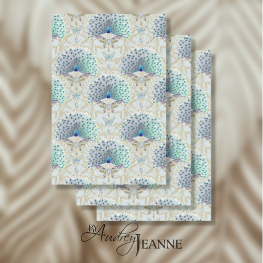 Art Nouveau Peacock Butterfly LT Blue Decoupage Tissuepapier