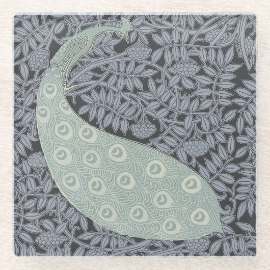 Art Nouveau Peacock Classic  Bird Glazen Onderzetter (Voorkant)