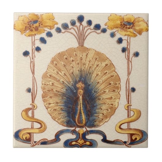 Art Nouveau  Peacock Design Feature Tile Tegeltje (Voorkant)