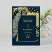 Art Nouveau Peacock Folie Uitnodiging (Staand Voorkant)