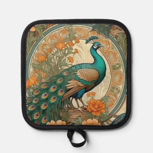 Art Nouveau Peacock Pot Holder Pannenlap (Voorkant)