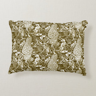 Art Nouveau Peacock Print, Brown en Cream Accent Kussen